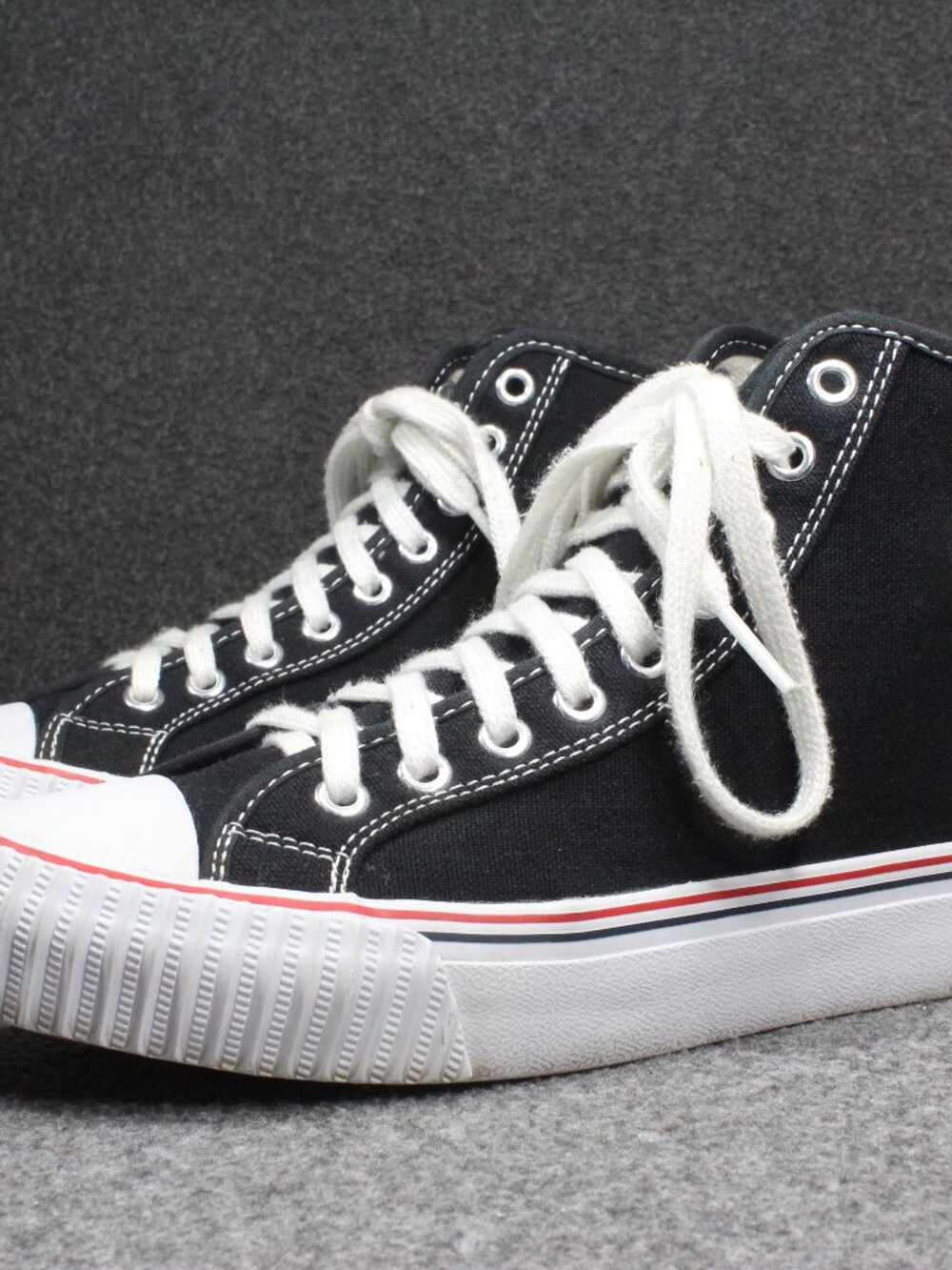 PF Flyers Center Hi Black Canvas High Top Sneakers Rigid Wedge Mens 8 Womens 9.5